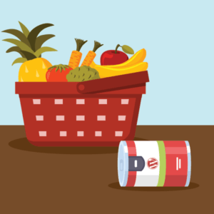 basket of fresh ingredients next to a can of WordPress