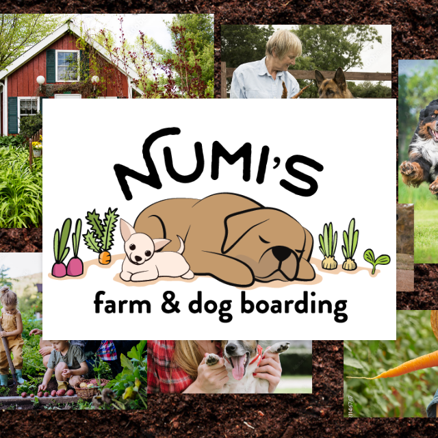 Mood board showing farm scenes with the Numi's logo overlayed