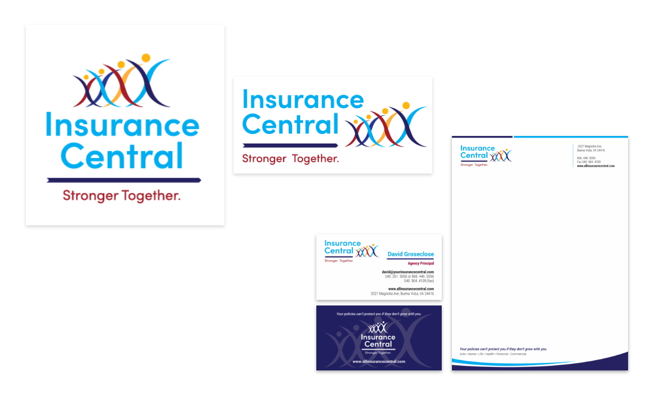 Insurance Central logo design, business card design, and letterhead design