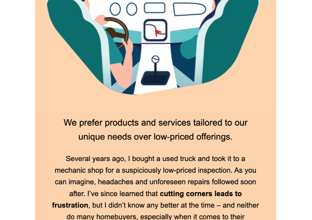 An example of a marketing email design with people driving in a car